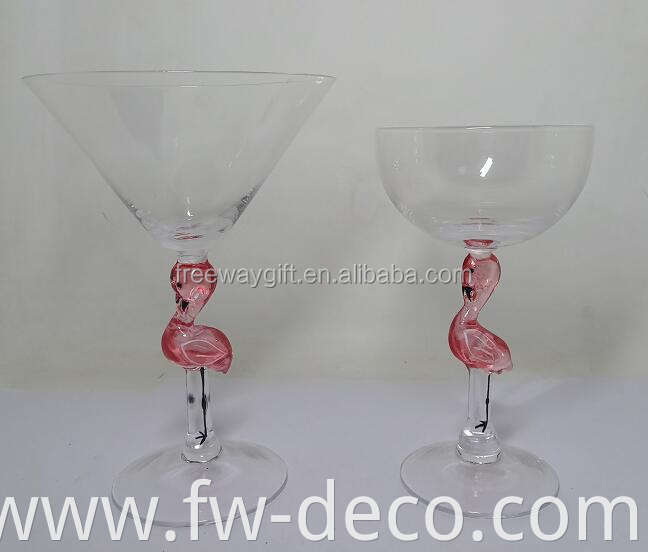 custom hand blown unique flamingo stem crystal glass cocktail martini glasses